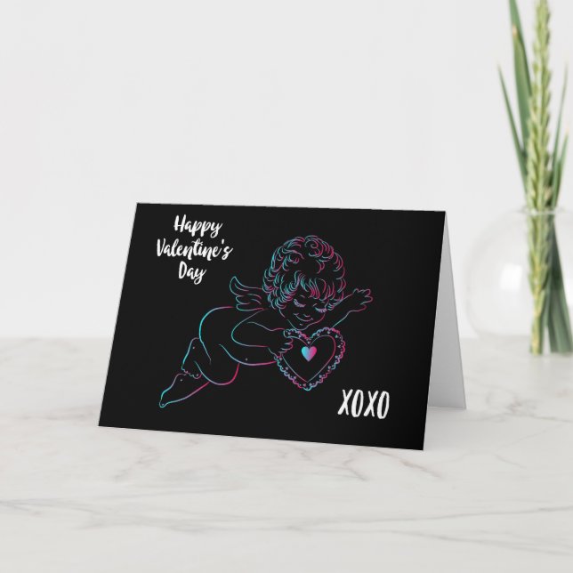 Cute Cherub with a Lace  Heart for Valentines Day Holiday Card (Front)