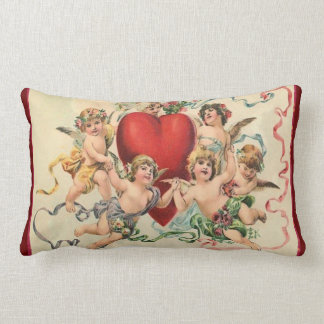 Cute Cherubs with a Red Heart Valentine Lumbar Pillow