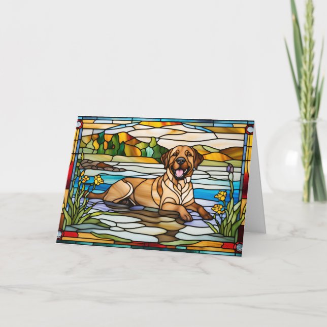 Cute Chesapeake Bay Retriever Stained Glass Card (Front)