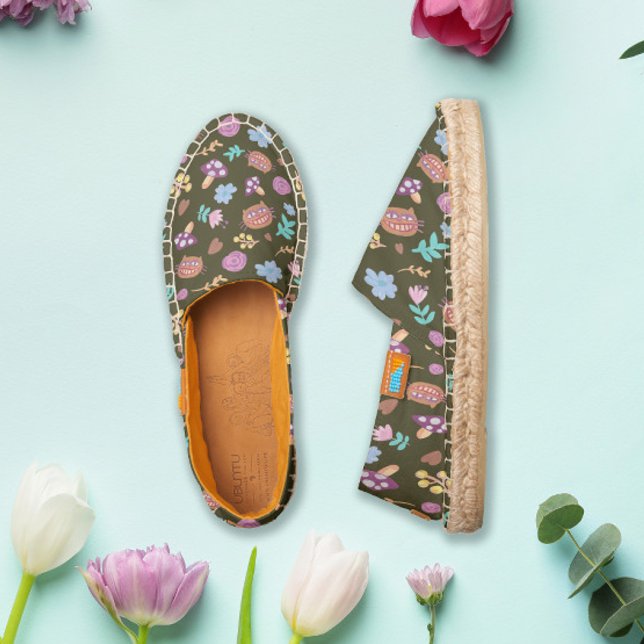 Cute Cheshire Cat Mushroom Floral Pattern  Espadrilles (Creator Uploaded)