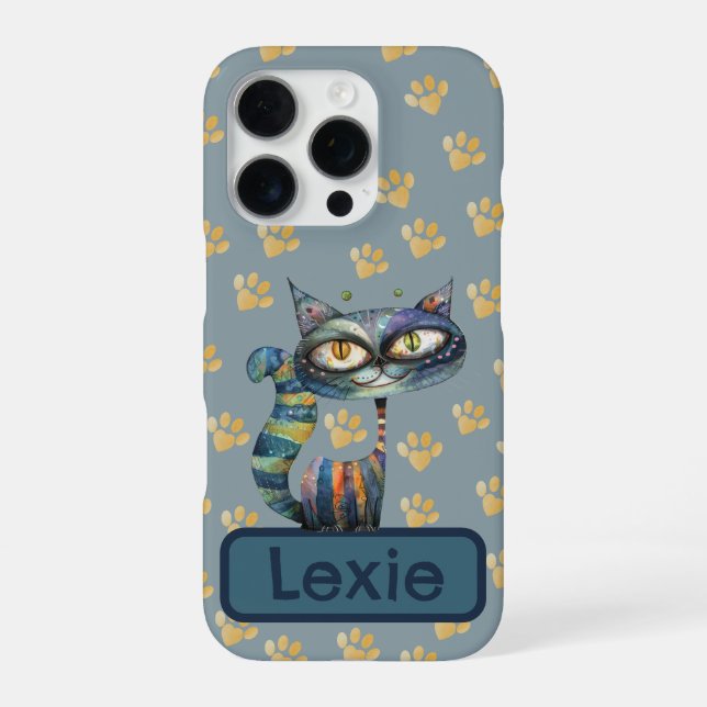 Cute Cheshire Cat with Gold Paw Prints iPhone Case (Back)