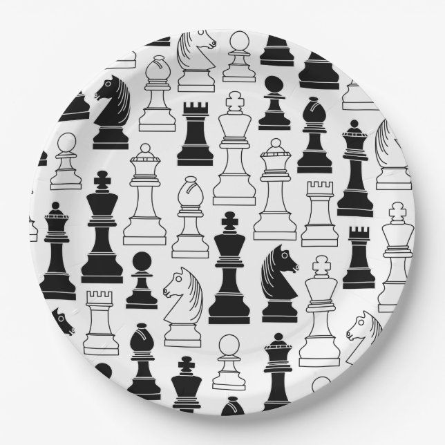Cute Chess Board Games Kids Birthday Paper Plates (Front)