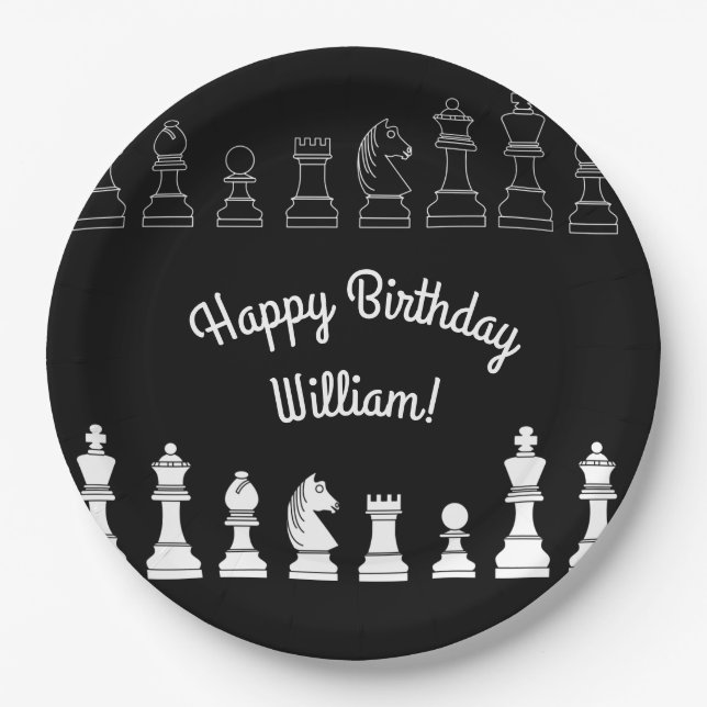 Cute Chess Board Games Kids Birthday Party Paper Plates (Front)