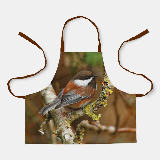 Cute Chestnut-Backed Chickadee on the Pear Tree Apron (Front)