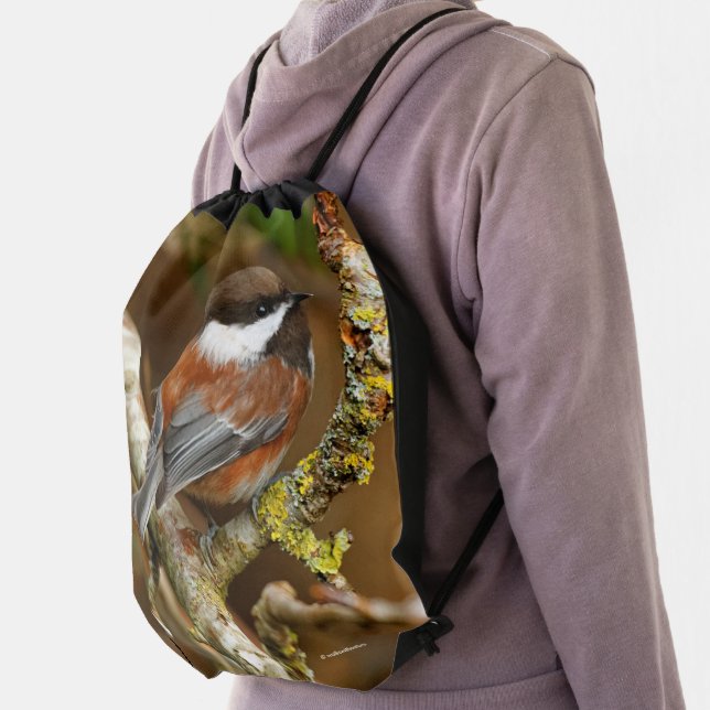 Cute Chestnut-Backed Chickadee Songbird Drawstring Bag (Insitu)