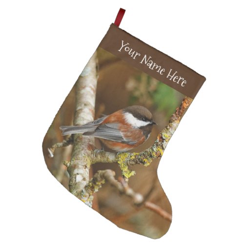 Cute Chestnut_Backed Chickadee Songbird Large Christmas Stocking