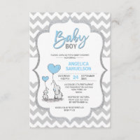 Cute Chevron Blue Grey Elephant Baby Shower BOY Invitation