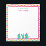 Cute Chevron Cactus Pink Flowers Teacher Notepad<br><div class="desc">This cute notepad features cactus and pink desert flowers on a colorful chevron pattern. With the text "a note from",  personalize the notepad with the teacher's name. Great as a unique gift for teacher appreciation,  back to school,  Christmas,  or as end of the year thank you gift.</div>