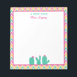 Cute Chevron Cactus Pink Flowers Teacher Notepad<br><div class="desc">This cute notepad features cactus and pink desert flowers on a colorful chevron pattern. With the text "a note from",  personalize the notepad with the teacher's name. Great as a unique gift for teacher appreciation,  back to school,  Christmas,  or as end of the year thank you gift.</div>