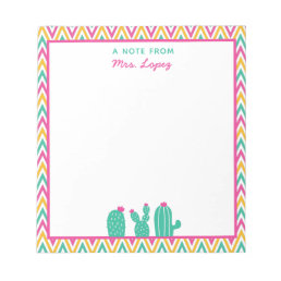 Cute Chevron Cactus Pink Flowers Teacher Notepad
