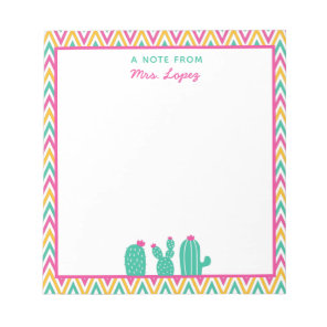 Cute Chevron Cactus Pink Flowers Teacher Notepad