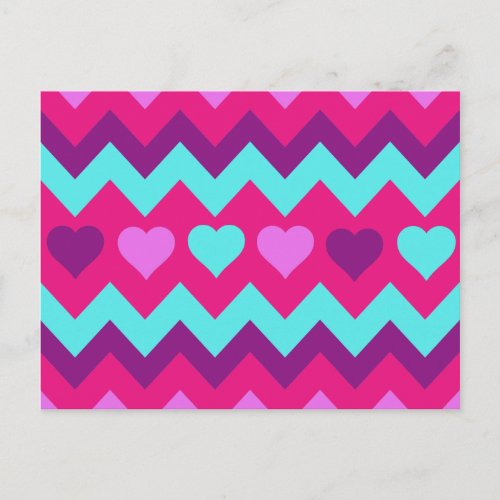 Cute Chevron Hearts Pink Teal Teen Girl Gifts Postcard