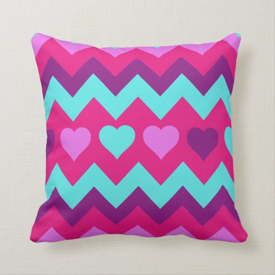 Cute Chevron Hearts Pink Teal Teen Girl Pillow Zazzle