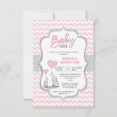 Cute Chevron Pink Gray Elephant Baby Shower GIRL Invitation (Front)