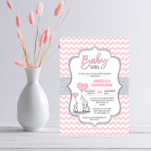 pink and grey damask baby shower invitations