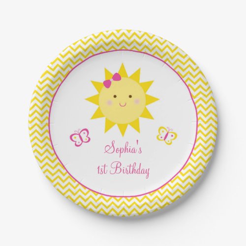 Cute Chevron Sunshine Birthday Paper Plates