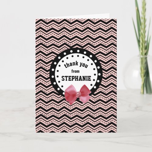 Cute Chevrons Dots and Bow Pink and White Z58 Thank You Card