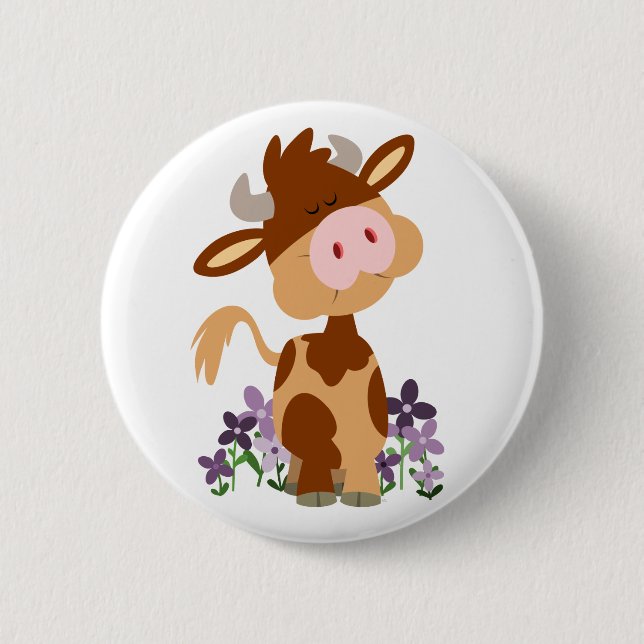 Cute Chewing Cartoon Cow Button Badge (Front)