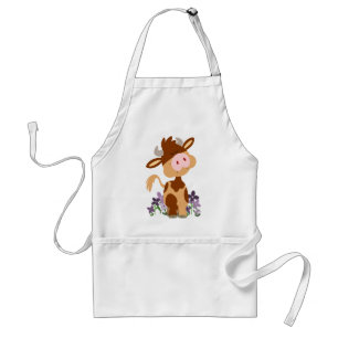 Cute Chewing Cartoon Cow Cooking Apron