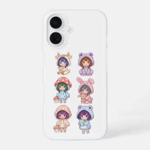 Cute Chibi Animals and Mushrooms Protective Phone iPhone 16 Case