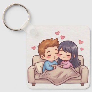 Cute Chibi Anime Couple Aesthetic Keychain