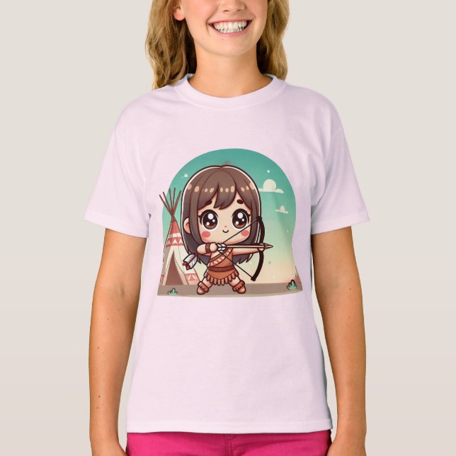Cute Chibi Archer Girl with Bow T-Shirt (Front)