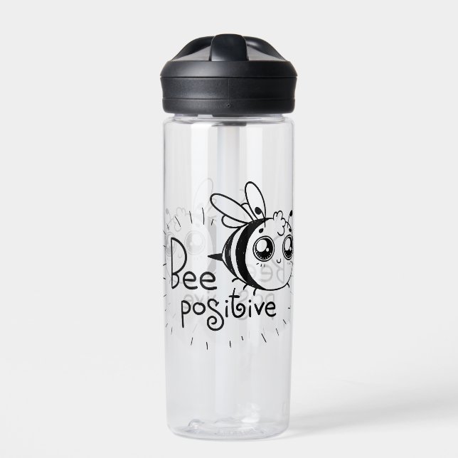 Cute Chibi Bee illustration Quote Water Bottle (Front)