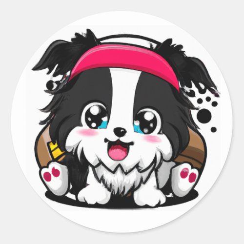 Cute Chibi Border Collie Puppy Classic Round Sticker