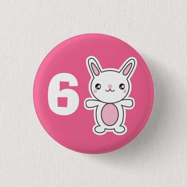 Cute Chibi Bunny Pink Custom Birthday Age Kids Button (Front)
