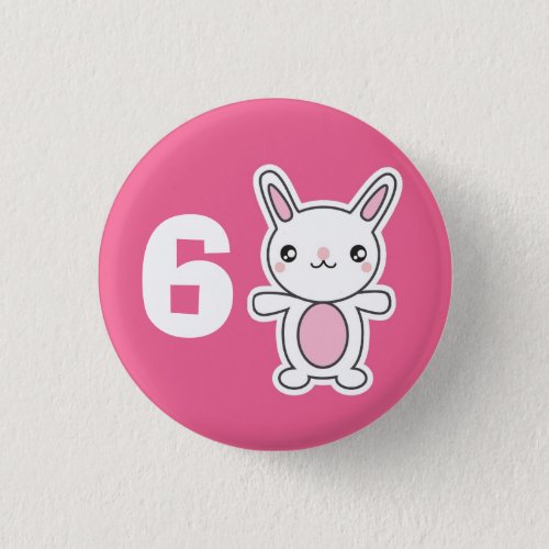 Cute Chibi Bunny Pink Custom Birthday Age Kids Button
