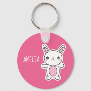 Cute Chibi Bunny Pink Personalised Keychain