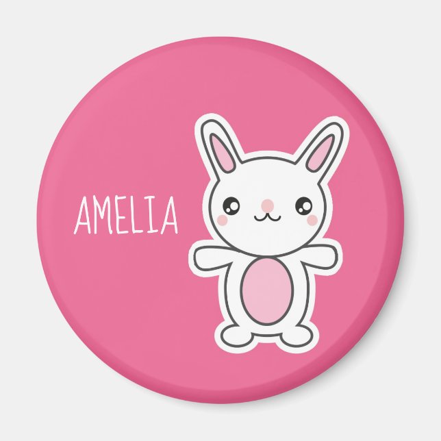 Cute Chibi Bunny Pink Personalised Magnet (Front)