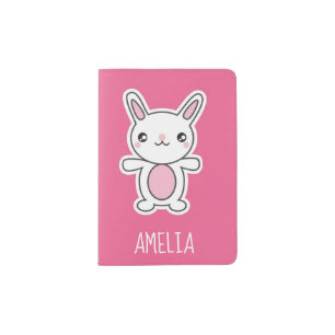 Cute Chibi Bunny Pink Personalised Passport Holder