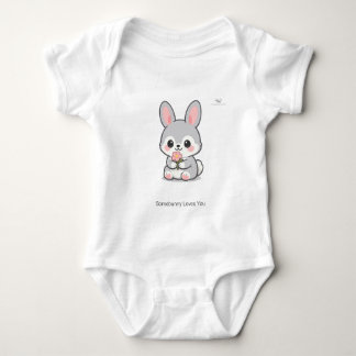 Cute Chibi Bunny Rabbit with Flower Personalized  Baby Bodysuit