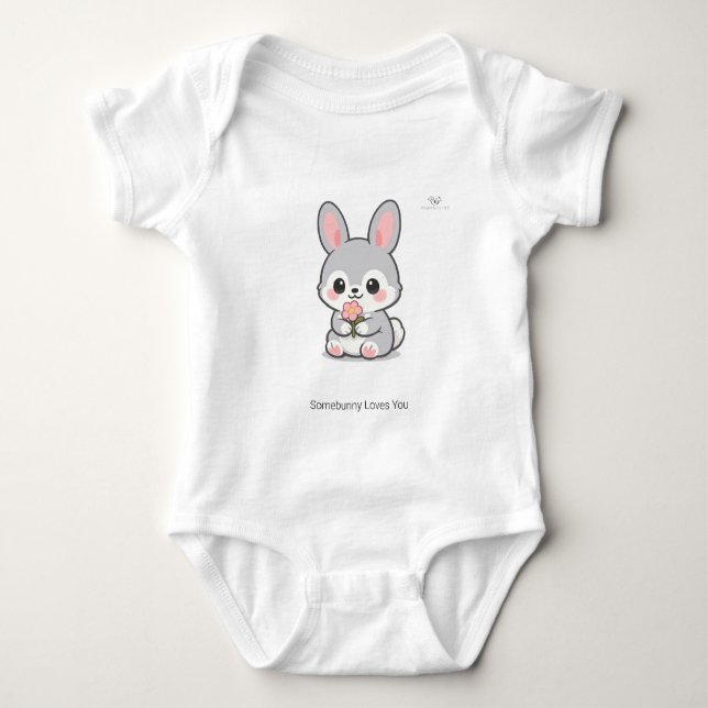 Cute Chibi Bunny Rabbit with Flower Personalized  Baby Bodysuit (Front)