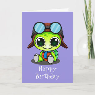 Cute Chibi Cartoon Turtle Happy Birthday Card