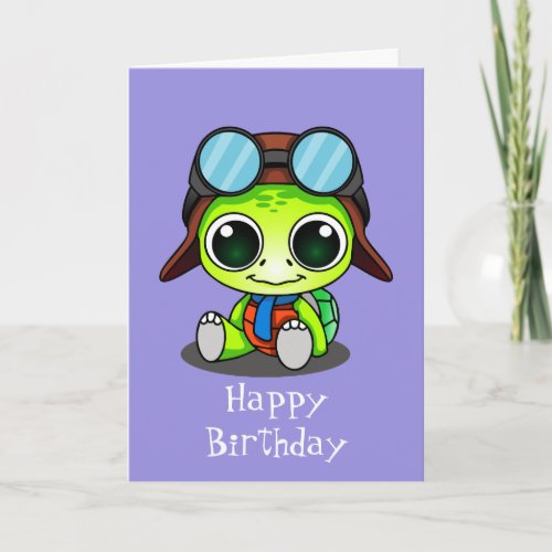 Cute Chibi Cartoon Turtle Happy Birthday Card