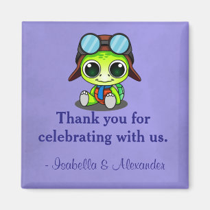 Cute Chibi Cartoon Turtle in Aviator Hat Thank You Magnet