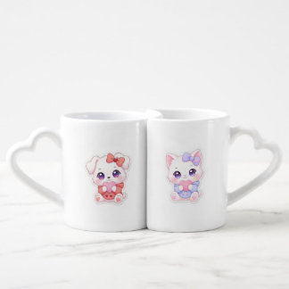 Cute Chibi Cat and Dog Lovers Mug Pastel Kawaii