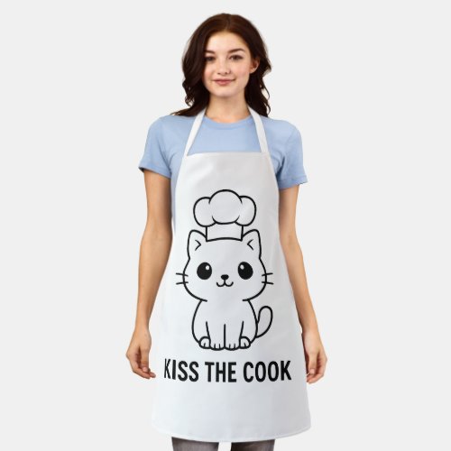 Cute Chibi Cat “Kiss the Cook” Apron – Funny Kitch