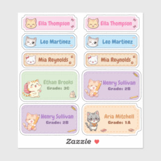 Cute Chibi Cat Name Label Stickers