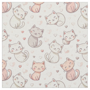 Cute Chibi Cat Pattern - Kids Cartoon Design Art Fabric