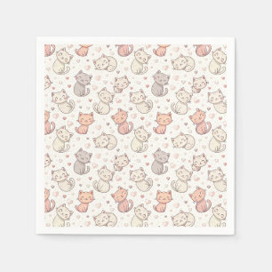 Cute Chibi Cat Pattern - Kids Kawaii Kitten Design Napkins