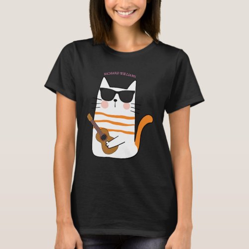 Cute Chibi Cat with Guitar Funny Gift T_Shirt