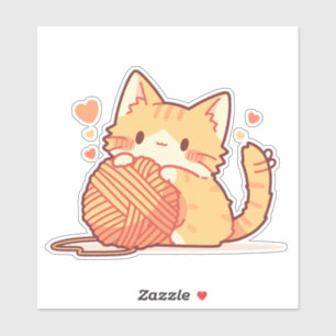Cute Chibi Cat with Yarn – Adorable Sticker