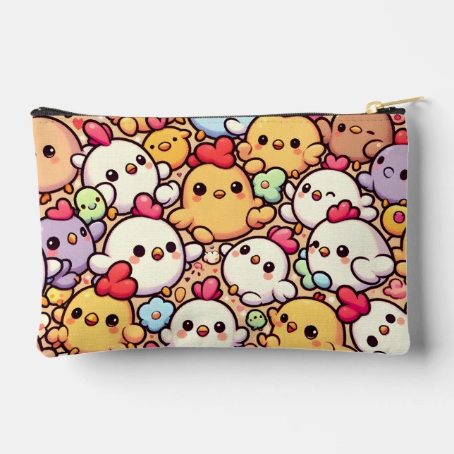 Cute Chibi Chicken Pattern Design Accessory Pouch (Back)