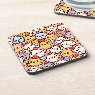 Cute Chibi Chicken Pattern Design Beverage Coaster