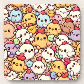 Cute Chibi Chicken Pattern Design Beverage Coaster (Front)