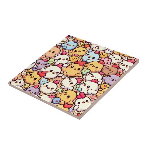 Cute Chibi Chicken Pattern Design Ceramic Tile