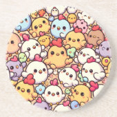 Cute Chibi Chicken Pattern Design Coaster (Front)